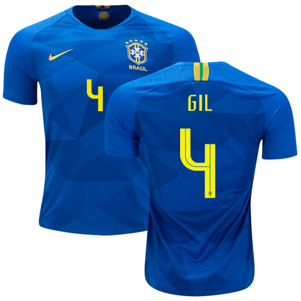Brazil #4 Gil Away Kid Soccer Country Jersey - Click Image to Close